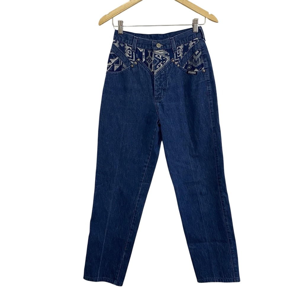 Vintage Rough Rider by Circle T Women's Patterned Blue Jeans, Size 7/8, Cotton